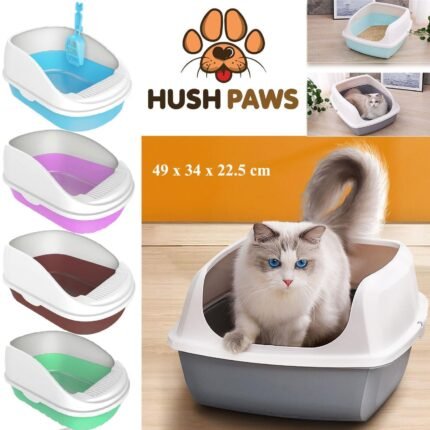 Hush Paws Cat Plastic Shell Litter Tray Toilet With Scoop Kitten Easy Cleaning