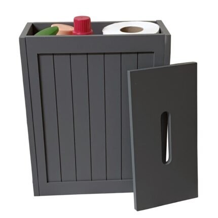 Wooden Slimline Shaker Unit Multi-purpose Bathroom Storage Toilet Rolls Lidded Greay