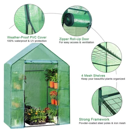 Walk in Garden Greenhouse Outdoor Plant Grow House Cover & Shelves 143x73x195cm