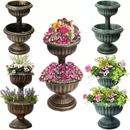 2 Tier Garden Planter Flowers Patio Display Stable Base Outdoor Flower Pots