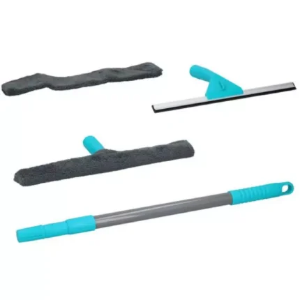 5 Piece Window Clean Set Squeegee Wipers Washable Pads Telescopic Handle