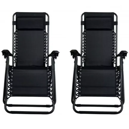 2 X RECLINING SUN LOUNGER OUTDOOR GARDEN FOLDING ZERO GRAVITY CHAIR ADJUSTABLE