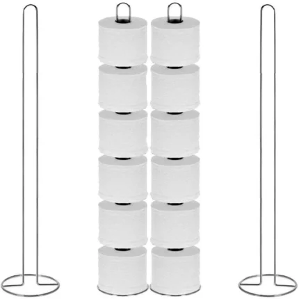 2 x Freestanding Toilet Holder Paper Tissue Chrome Storage Stand Holds 6 Rolls