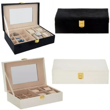 Velvet Jewellery Watches Display Organizer Case Mirror Beauty Storage Clip Box