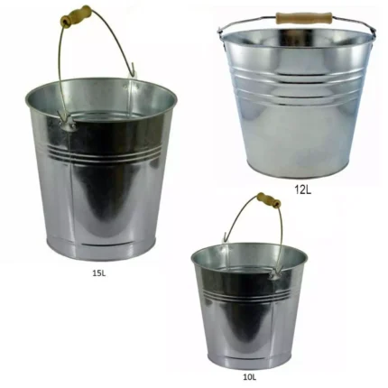 TRADITIONAL GALVANISED STRONG STEEL METAL SMALL LARGE BUCKET WITH WOODEN HANDLE