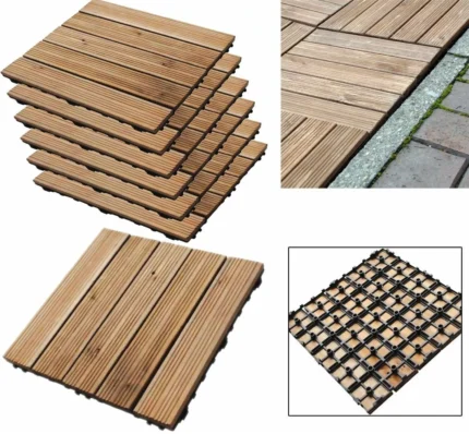 18 x WOODEN 30CM SQ INTERLOCKING DECKING FLOOR TILES GARDEN PATIO DECK SLAB TILE