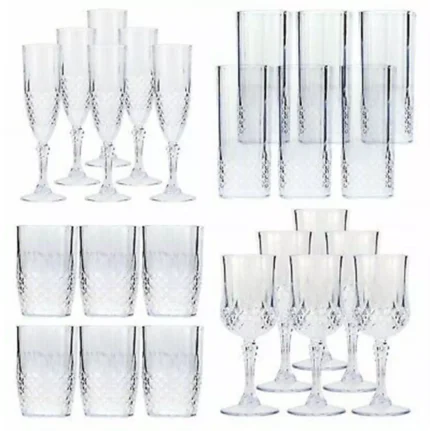 6 x VINTAGE CLEAR CRYSTAL EFFECT PLASTIC GLASSES DRINKING PICNIC GARDEN ACRYLIC