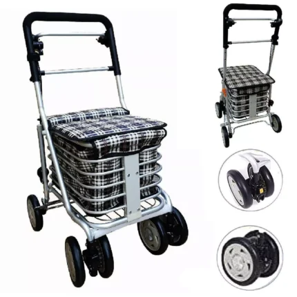4 Wheeled Sit & Go Shopping Trolley With Adjustable Handle Height & Hand Break
