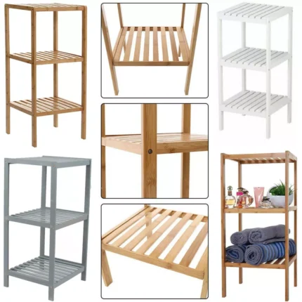 3 Tier Book Shelf Unit Bamboo Bookcase Bathroom Kitchen Storage Rack Display