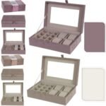 Portable Velvet Jewellery Watches Display Organizer Case Mirror Storage Gift Box