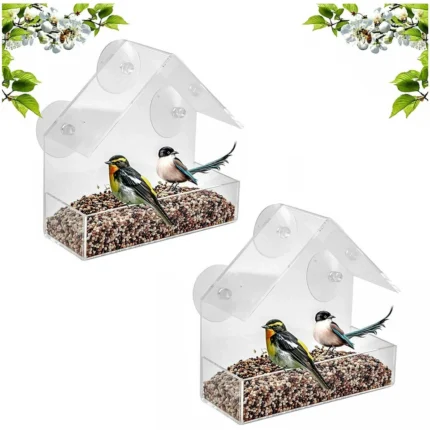 2 x Window Bird Feeder Wild Table Hanging Suction Perspex Clear Viewing Seed Nut